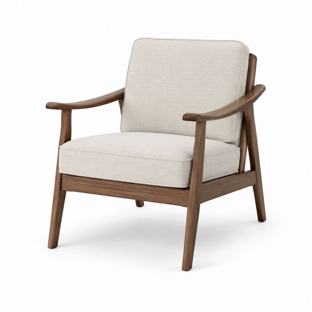 Sessel Beige mit Gestell aus massivem Walnussholz 68 x 76 x 82 cm