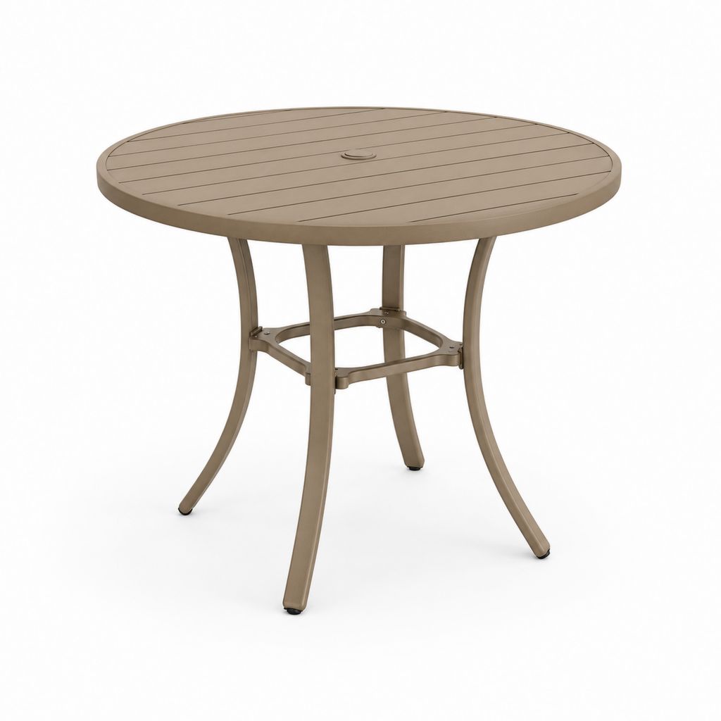 Gartentisch Aluminiumguss Taupe Rund Ø 107 cm Höhe 74 cm mit Sonnenschirmöffnung
