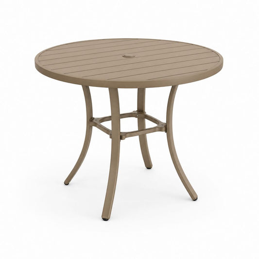 Gartentisch Aluminiumguss Taupe Rund Ø 107 cm Höhe 74 cm mit Sonnenschirmöffnung