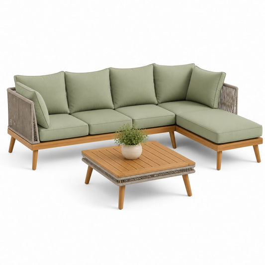 Garten-Loungeset mit Ecksofa und Couchtisch Salbeigrün Akazienholz PE-Geflecht 238 x 160 x 75 cm