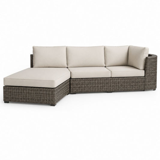 Gartenlounge Set L-Form grau-beige Polyrattan mit Polyesterkissen 218 x 145 x 75 cm