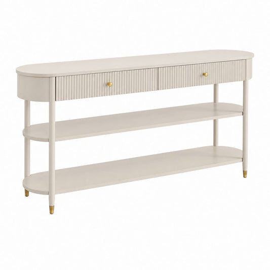 Konsolentisch Creme MDF oval mit 2 Schubladen und 2 Ablagen 120 x 35 x 80 cm