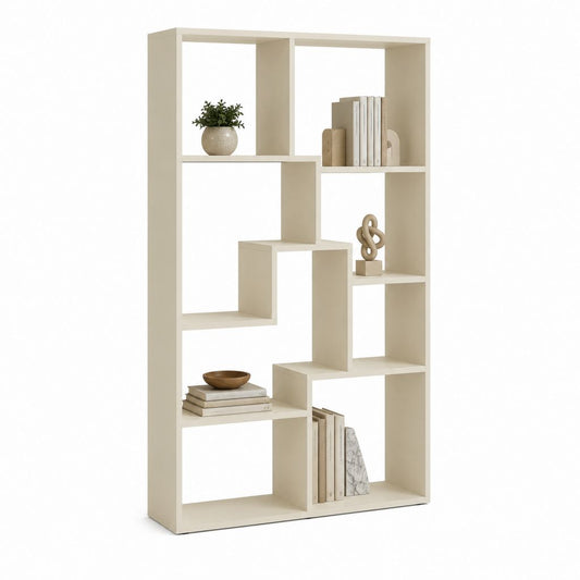 Bücherregal Creme Spanplatte mit asymmetrischen Fächern 80 x 30 x 180 cm