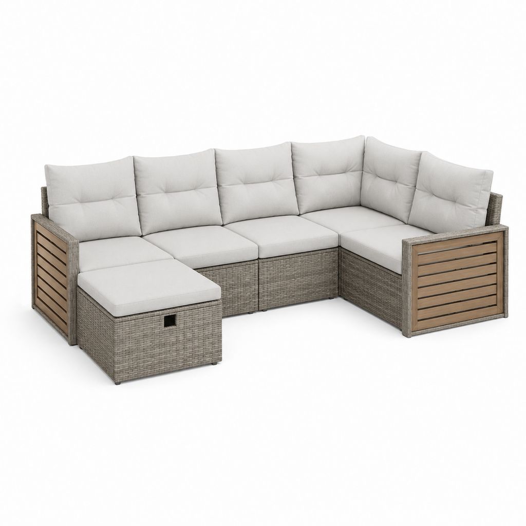 Gartenlounge Ecksofa Set grau Polyrattan Aluminium L-Form 250 x 200 x 80 cm