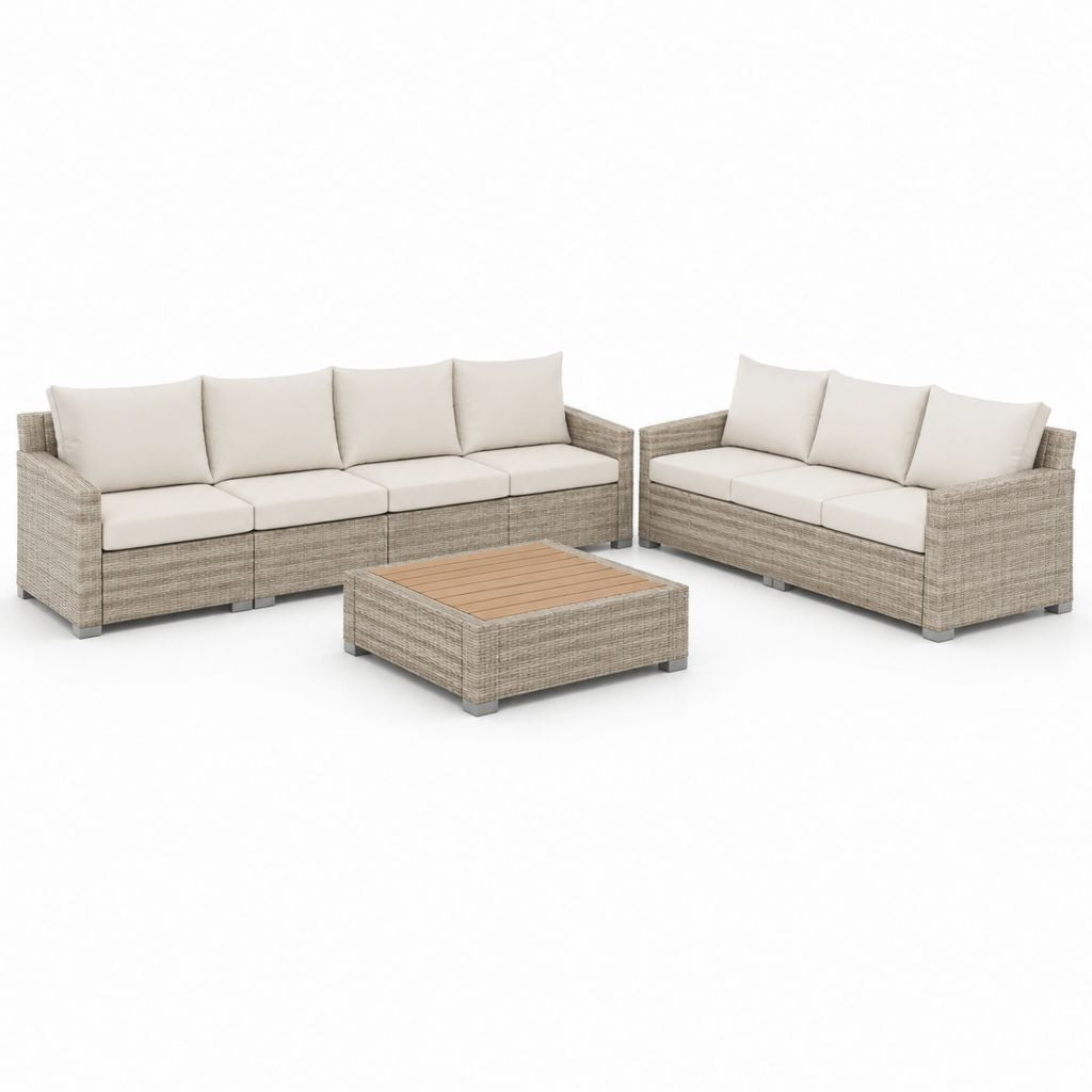 Gartenlounge Set 3-teilig Beige Polyrattan Stahl Rechteckig 3-Sitzer 210 x 75 x 70 cm
