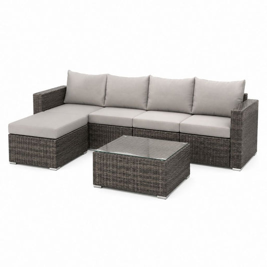 Gartenlounge Set Anthrazitgrau aus PE-Rattan mit L-Form und Glastisch 220 x 140 x 65 cm